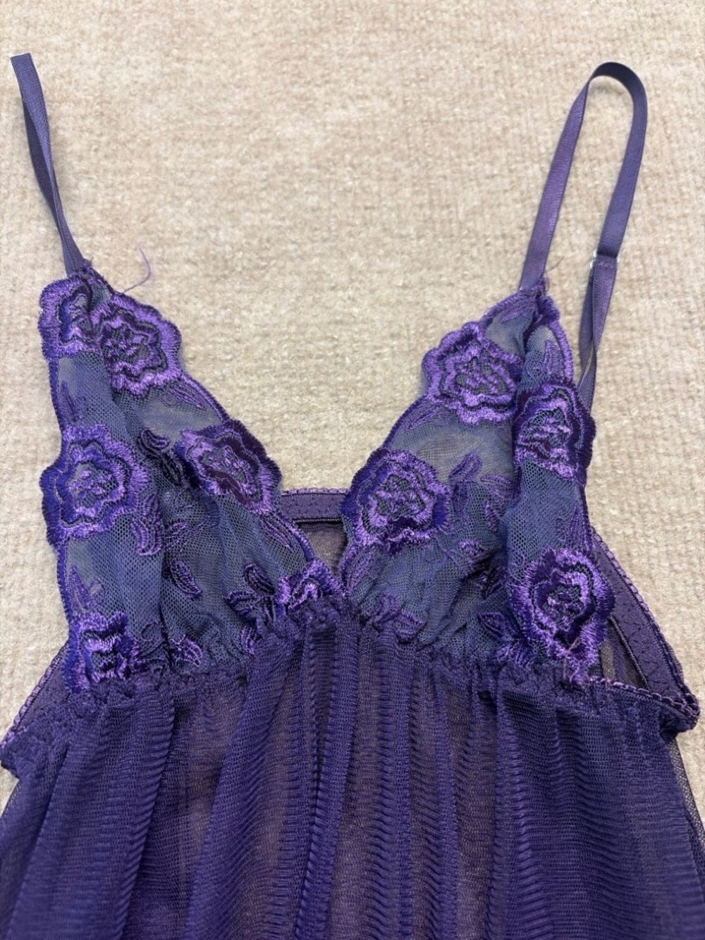 Y2K Purple Sheer Lace Babydoll Lingerie Dress Mesh Slip Intimates Size XS 0829 - Picture 2 of 4